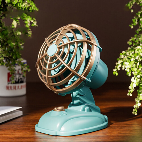 Mini ventilatore da tavolo USB blu silenzioso, portatile e compatto