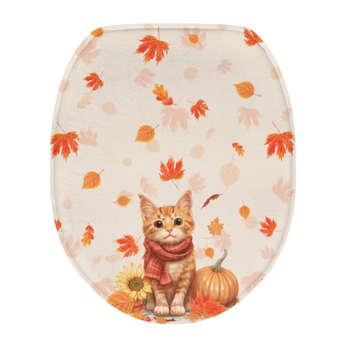 Κάλυμμα τουαλέτας Maple Leaves Pumpkin, στρογγυλό, ελαστικό, για γάτες