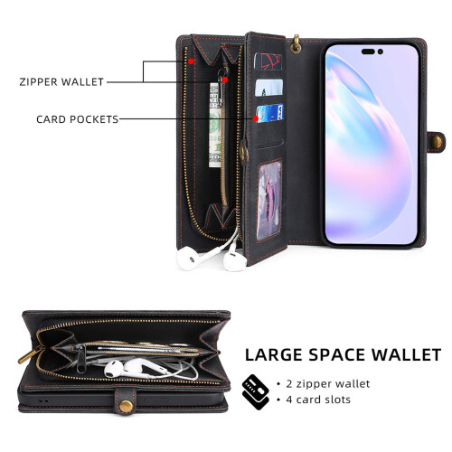 Θήκη πορτοφολιού iPhone14Pro σε μαύρη απόχρωση PU δέρματος Flip Folio 1