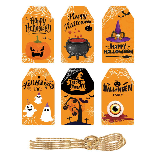 Halloween Paper Tags with String 60 Pcs