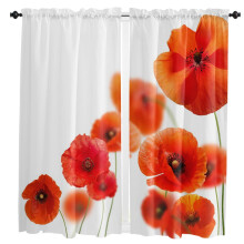 Red Corn Poppy Flower Curtains 2-pack