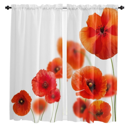 Red Corn Poppy Flower Curtains 2-pack