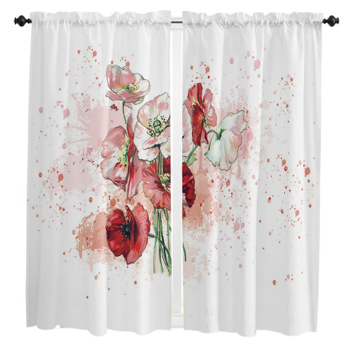 Red Corn Poppy Flower Curtains 2-Pack