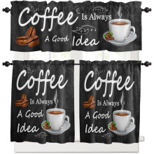 Coffee Theme Kitchen Curtains Set 3 Pieces 54 x 18 Inches