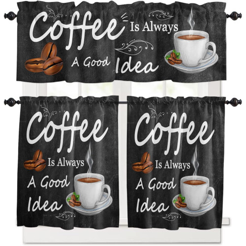 Coffee Theme Kitchen Curtains Set 3 Pieces 54 x 18 Inches