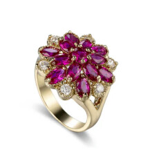 18K Gold Plated Flower Ring Rose Red Zircon Crystal Size 8