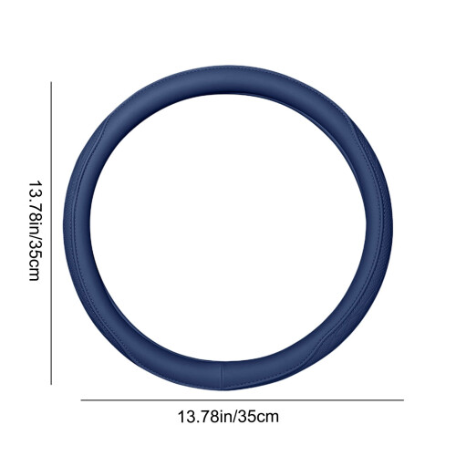 Leather Steering Wheel Cover Navy Non-Slip 1pc 2