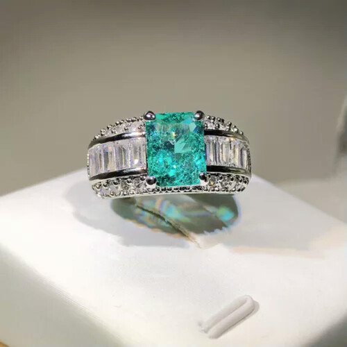 Sterling Silver Green Paraiba Zircon Ring Size 8