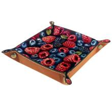 Plateau à bijoux carré en cuir à motif myrtilles 20,5 x 20,5 cm