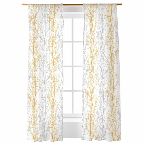 Orange Grey Tree Branch Voile Curtains 52x84 in Light