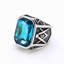Men's Stainless Steel Masonic Ring Silver Lake Blue Size