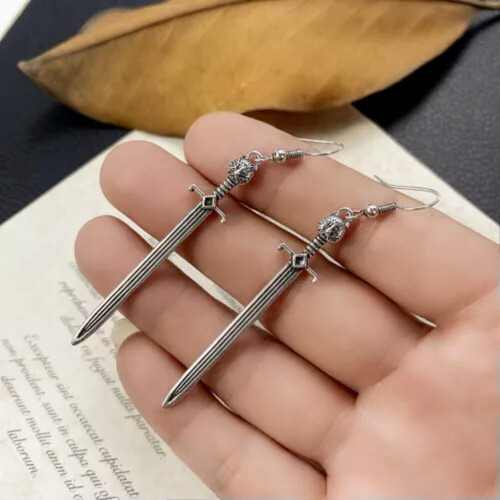 Punk Sword Drop Dangle Earrings 925 Silver - 3 Pairs 2