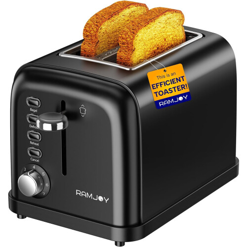Black Toaster 2-Slice Extra-Wide Slots 7 Shade 900W