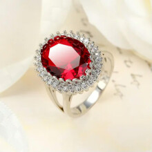 925 Silver Ruby Ring Oval Red Zircon Women Size 8