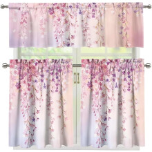 Pink Floral Kitchen Curtain Set Rod Pocket 35.8 inch