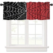 Spider Web Kitchen Curtain Valance Red Black 54x18in Rod
