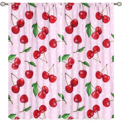 Pink Cherry Fruit Window Curtains Blackout 84x84 Inch