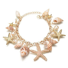 Sea Shell Starfish Pearl Charm Bracelet Golden Beads
