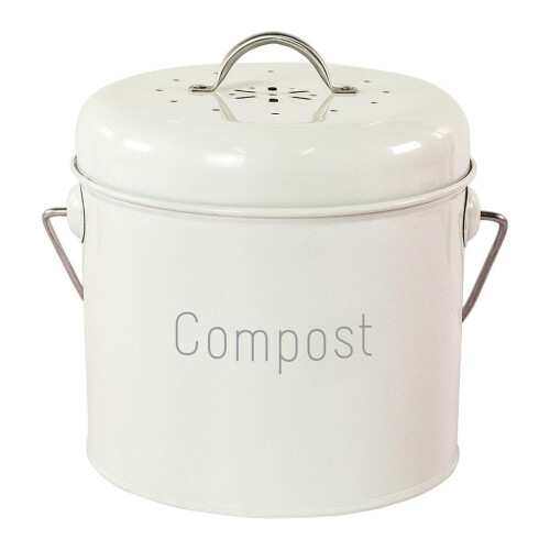 Kitchen Compost Bin with Handle 1.3 Gallon Milky White