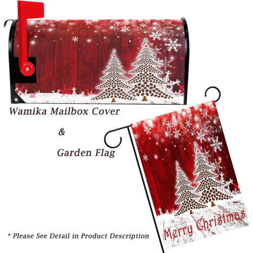 Christmas Tree Snowflake Magnetic Mailbox Cover Red White 1