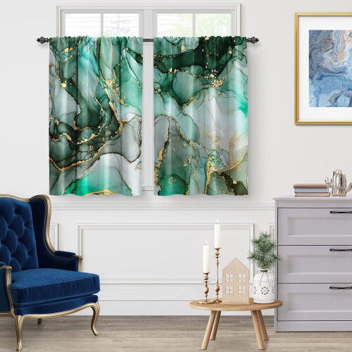 Marble Kitchen Curtains Emerald Green Jade Gold Abstract 1