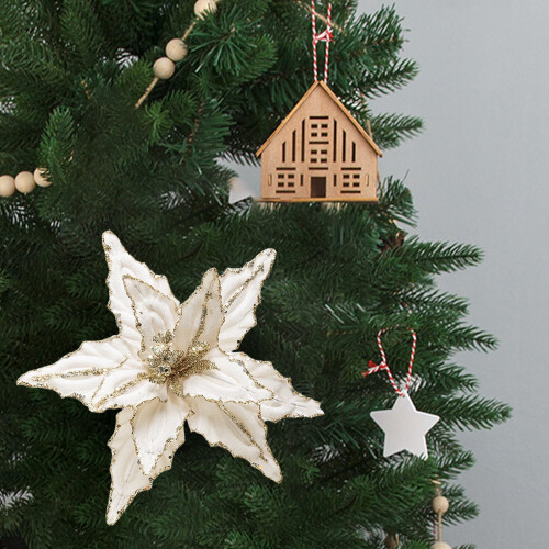 Glitter Poinsettia Christmas Tree Decorations with Clips 1