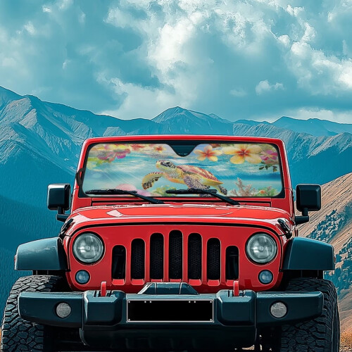 Tropical Turtle Windshield Sun Shade Foldable UV-Blocking 2