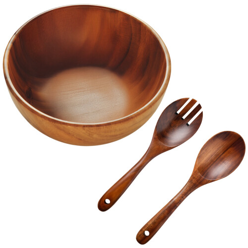 Wooden Salad Bowl Set with Spoon and Fork