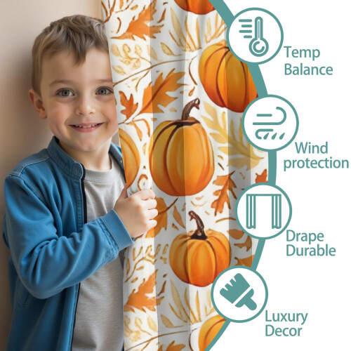 Pumpkin Pattern Thanksgiving Curtains 2 Pack 42x54 in 2