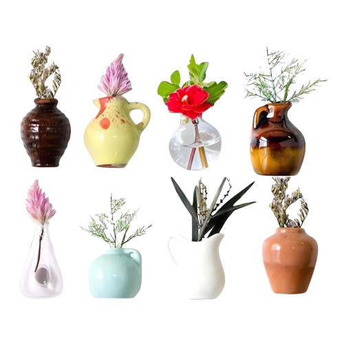 Mini Buds Vases with Magnets Multicolor Pack of 8