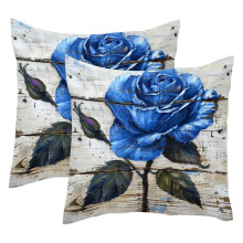 Ensemble de 2 housses de coussin décoratives à motif rose bleu, 40 x 40 cm