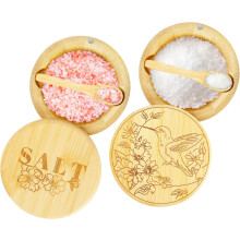 Bamboo Salt Container with Magnetic Lid and Spoon 2 Pack