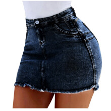 Gonna midi svasata in denim da donna con tasche, blu, taglia XXL