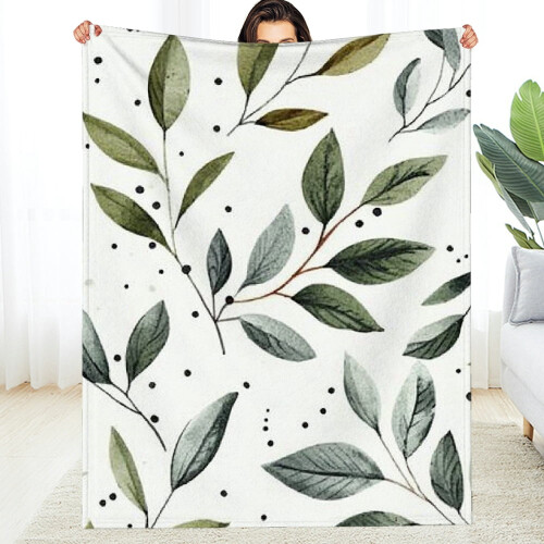 Green Leaf Flannel Blanket 40x50in Soft Warm Durable
