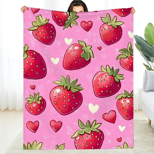 Pink Strawberry Flannel Blanket 50x60in