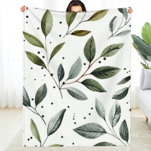 Green Leaf Flannel Blanket 60x80 in Soft Warm Durable