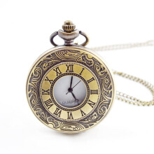 Vintage Round Quartz Pocket Watch Bronze Roman Dial