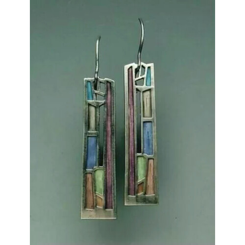 Boho Drop Earrings 925 Silver with Turquoise Tourmaline Pair 1