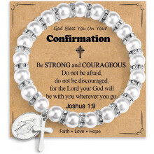 Pearl Cross Charm Bracelet Catholic Religious Jewelry for