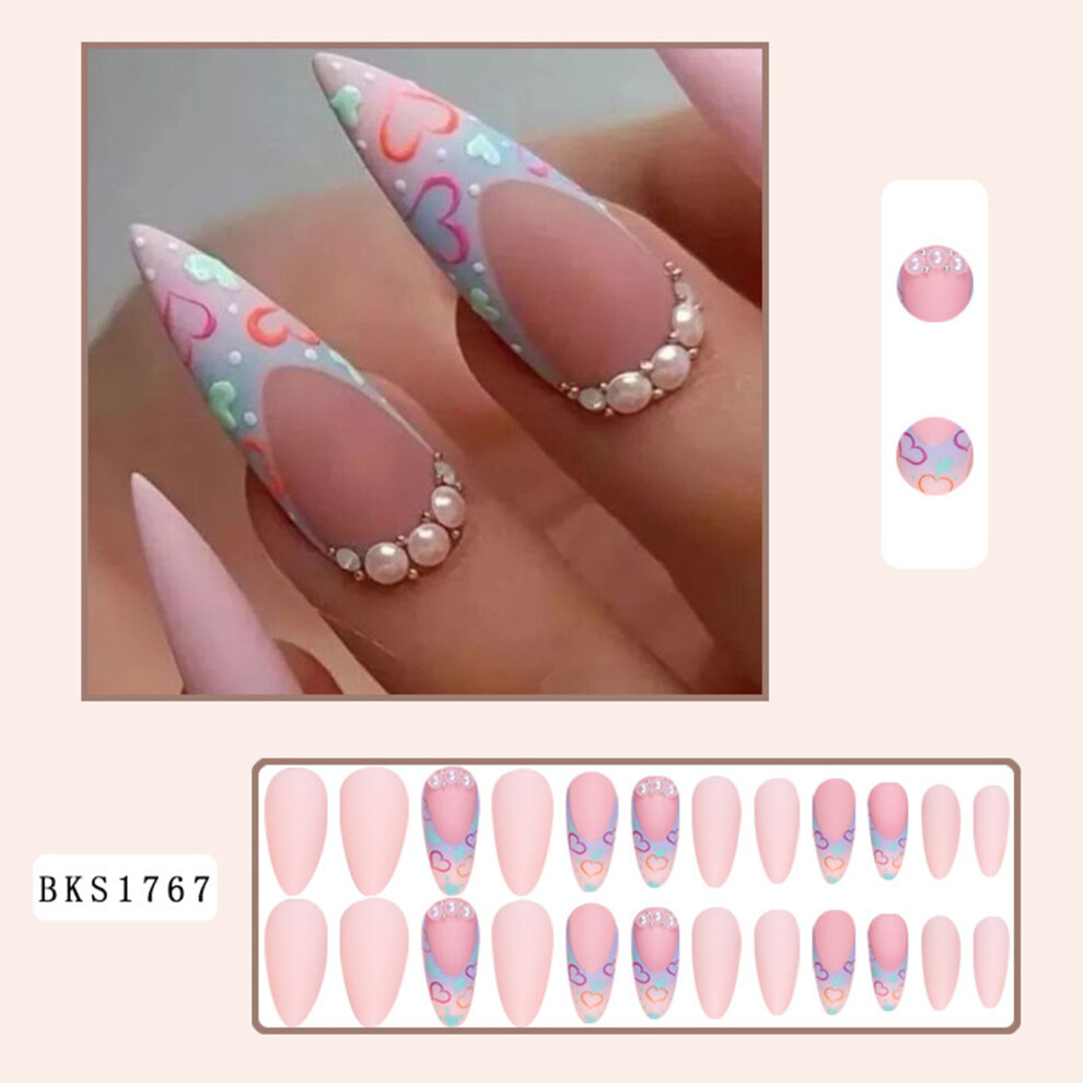 Zhouq-Outdoors Colorful Heart Fake Nails - Durable & Comfortable