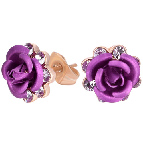 Rose Earrings Rose Gold Plated Crystal Studs 1 Pair
