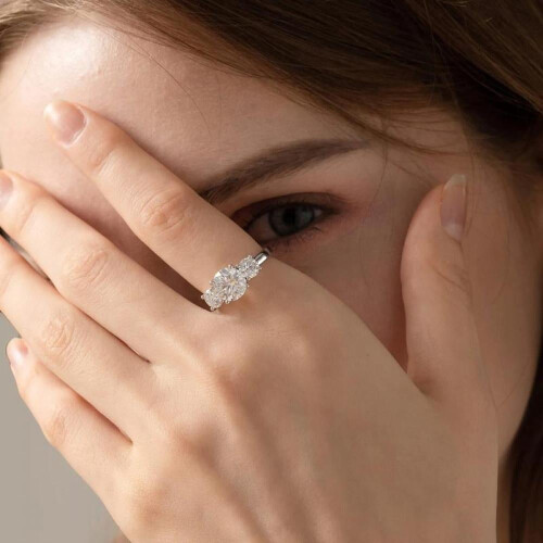 Moissanite Ring Sterling Silver Elegant Design 3 Stones 1