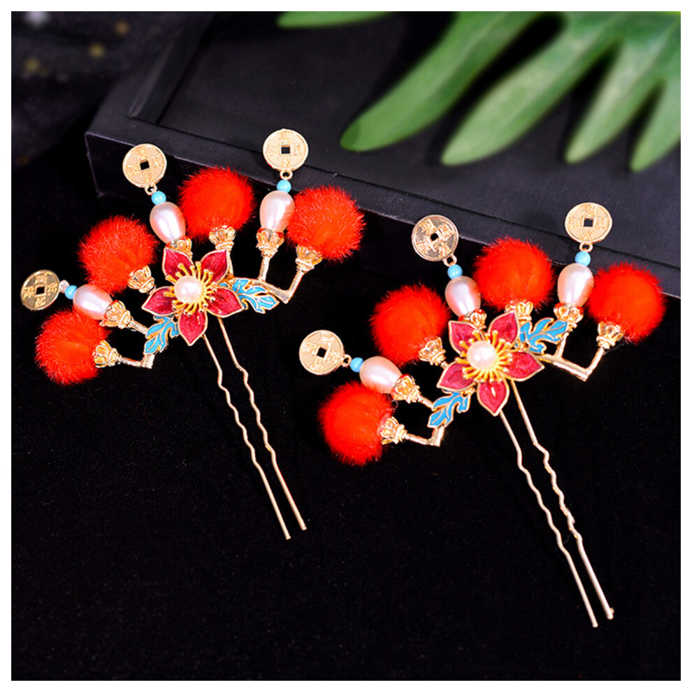 Reach-Tools (Red) Pearl U-Shaped Hairpins For Women