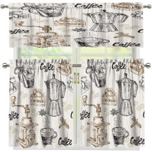 Rustic Coffee Tool Valance Curtains Wood Texture 54x18in +