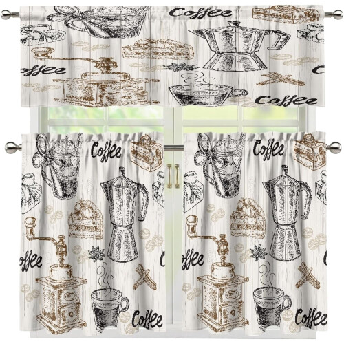 Rustic Coffee Tool Valance Curtains Wood Texture 54x18in +