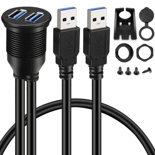Dual USB 3.0 AUX Flush Mount Car Mount Extension Cable 3ft