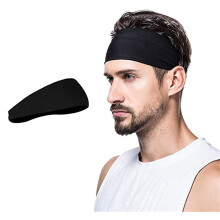 Men's Black Headband Stretchy Moisture-Wicking 1 Pack