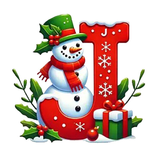 Red Initial Christmas Ornament Acrylic Snowman with Green