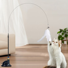 Cat Wand Toy with Feather Bell Suction Base Bendable Steel