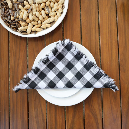 Cotton Plaid Napkins Black and White 4 Pcs